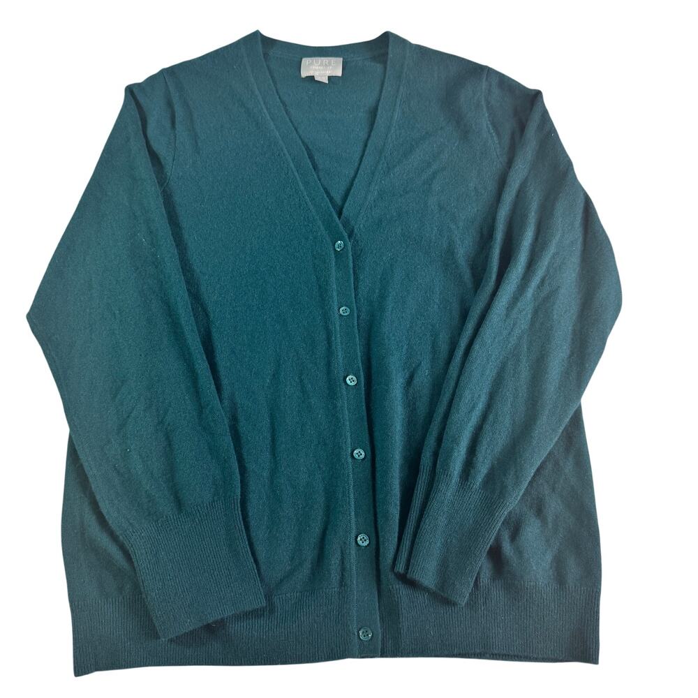 Pure Collection 100% Cashmere Cardigan Womens US 18 Teal Green V Neck Button